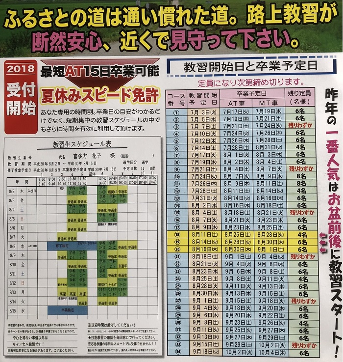 ふるさとの道は通い慣れた道。路上教習が断然安心、近くで見守って下さい。